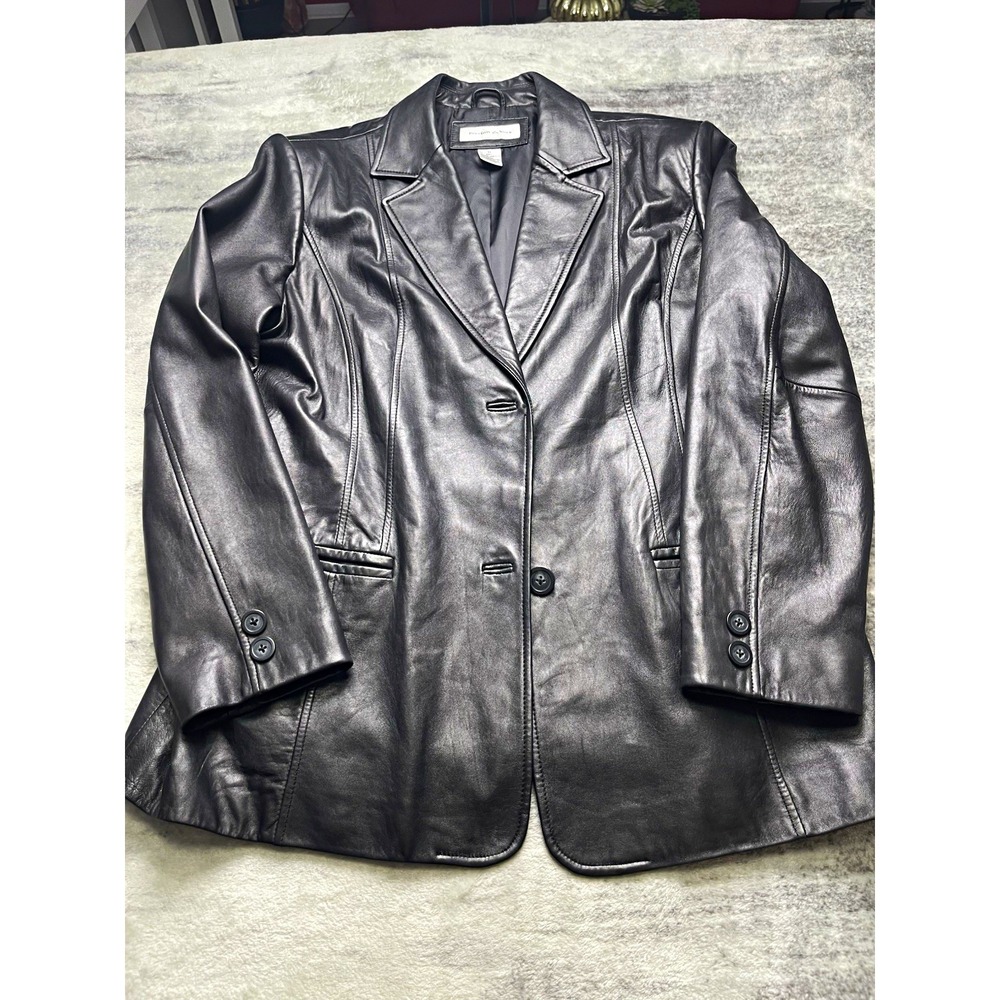 Preston & York Womens Black Genuine Lambskin Jacket Button Lined Pockets XL